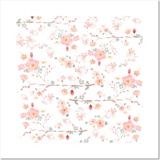 pink flower pattern Posters and Art